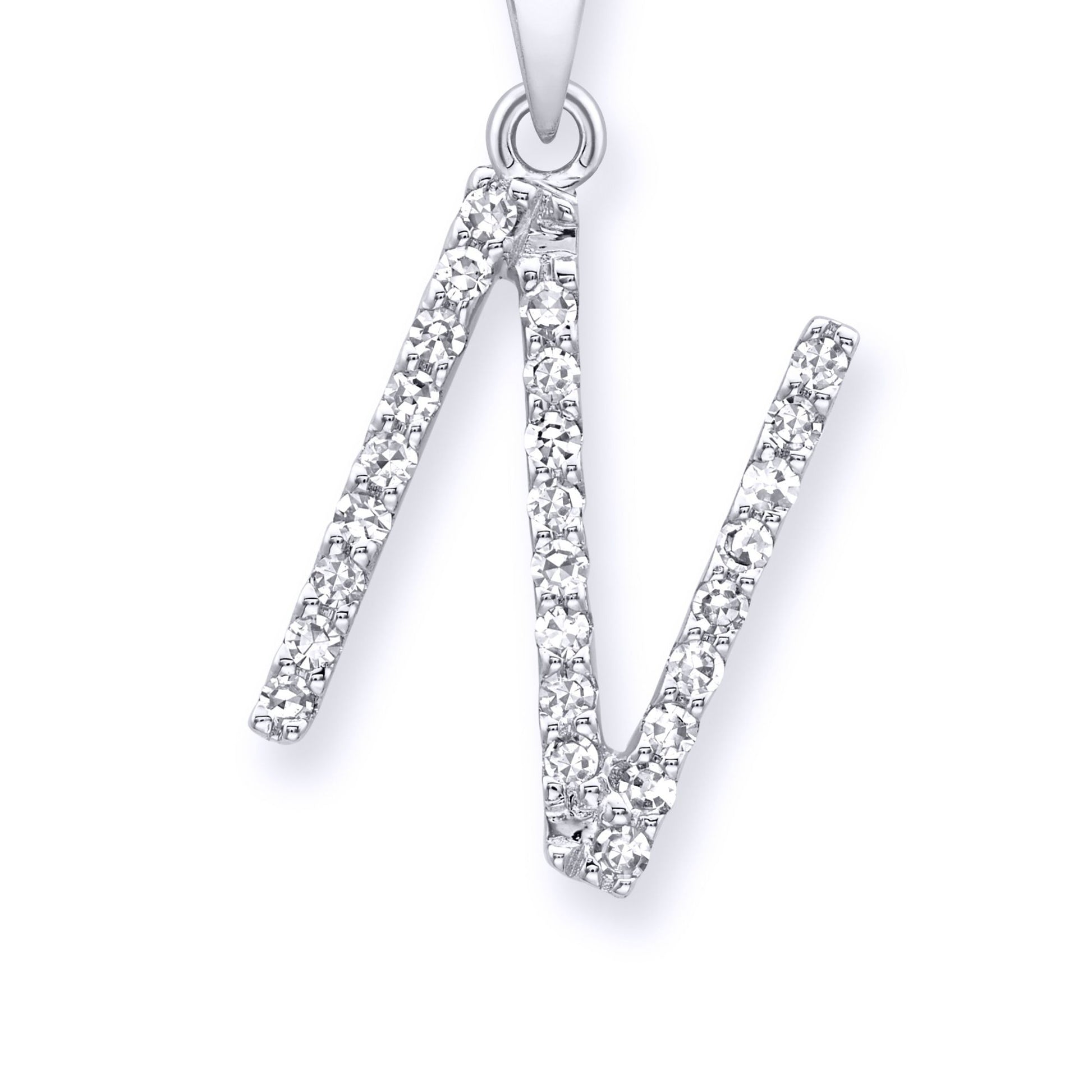 9ct White Gold  Diamond Initial Charm Pendant Letter N - INNR029-N