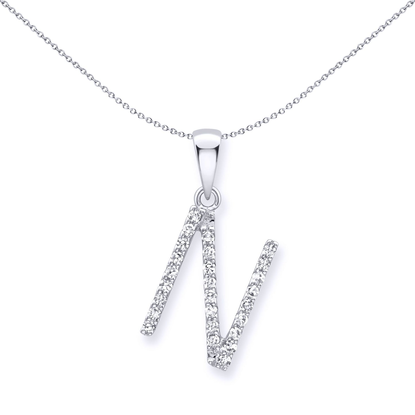 9ct White Gold  Diamond Initial Charm Pendant Letter N - INNR029-N