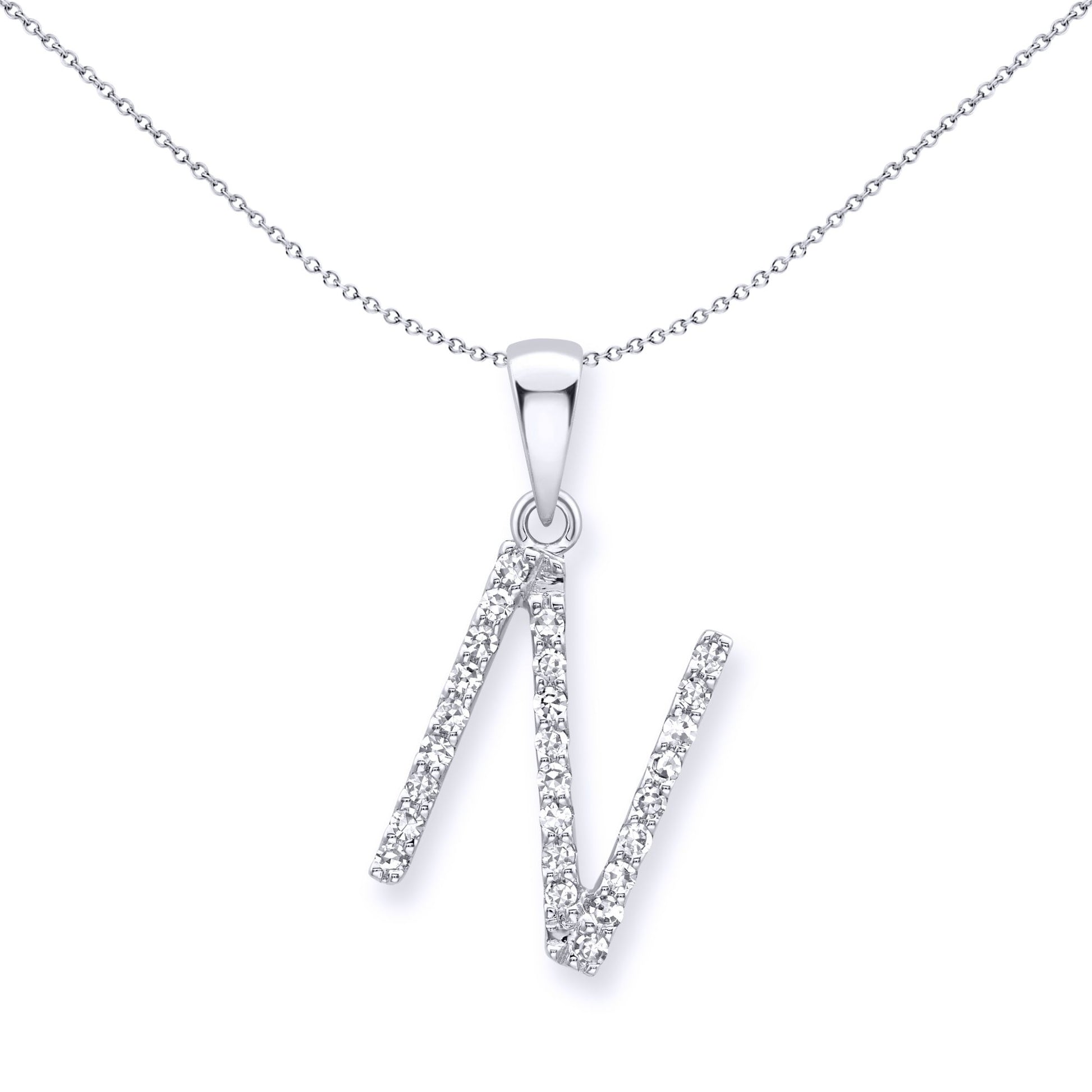 9ct White Gold  Diamond Initial Charm Pendant Letter N - INNR029-N
