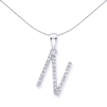 9ct White Gold  Diamond Initial Charm Pendant Letter N - INNR029-N