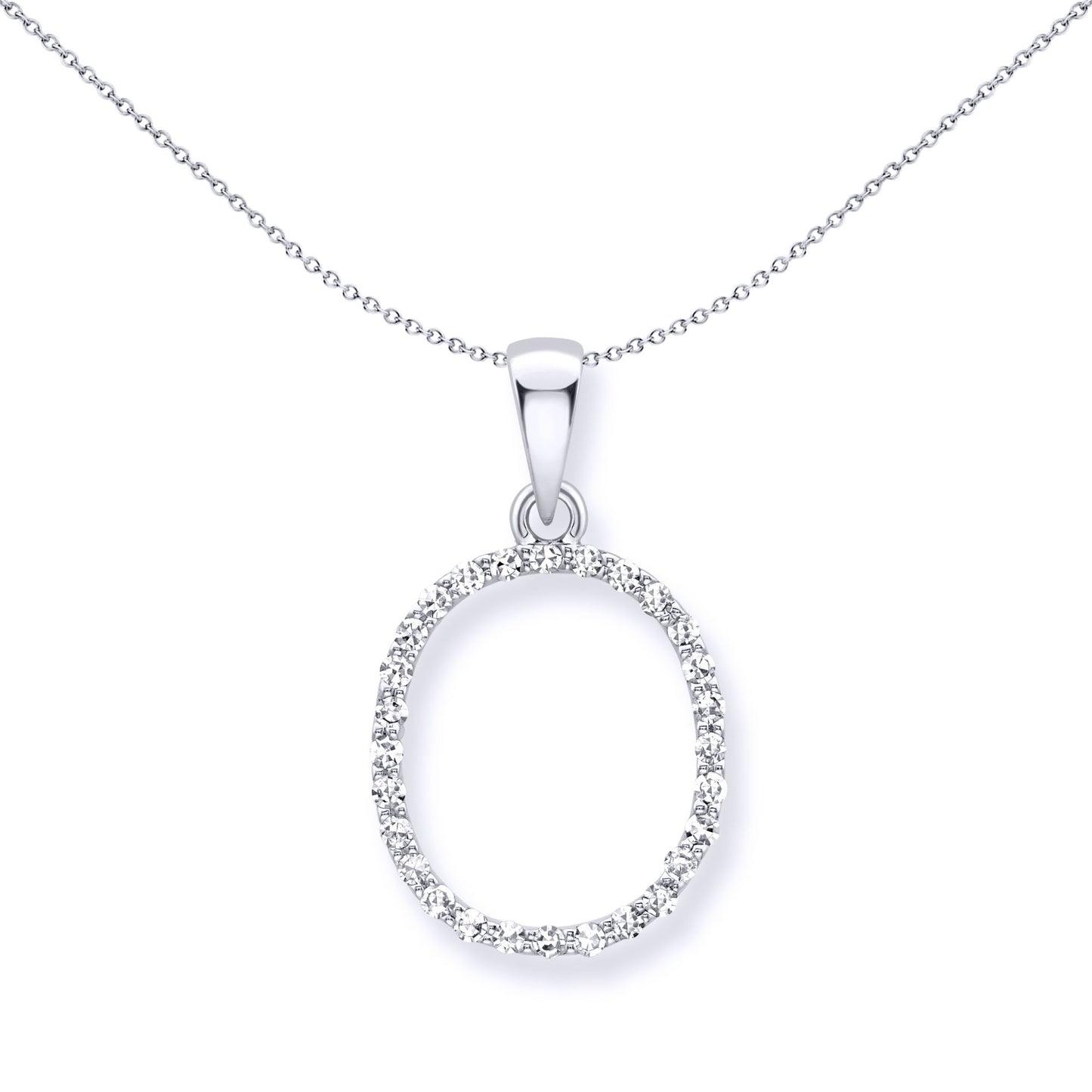 9ct White Gold  Diamond Initial Charm Pendant Letter O - INNR029-O