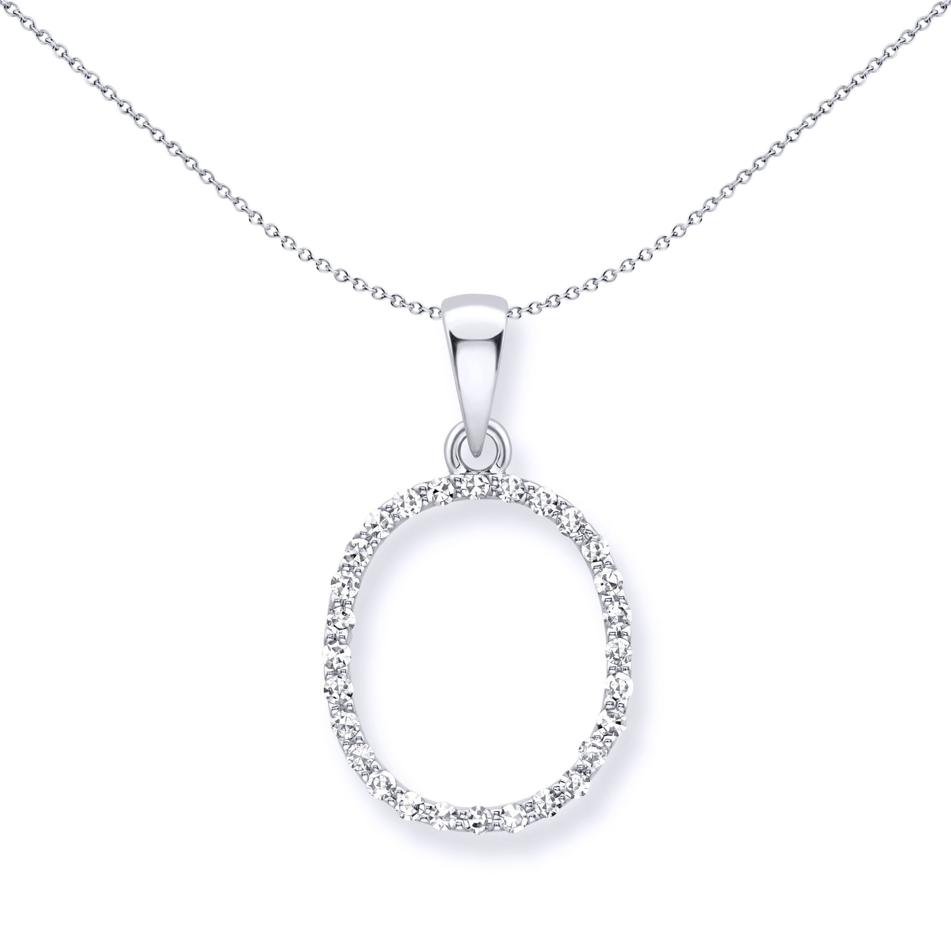9ct White Gold  Diamond Initial Charm Pendant Letter O - INNR029-O
