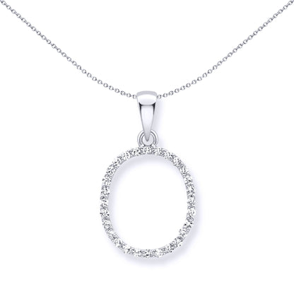 9ct White Gold  Diamond Initial Charm Pendant Letter O - INNR029-O