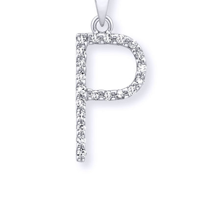 9ct White Gold  Diamond Initial Charm Pendant Letter P - INNR029-P