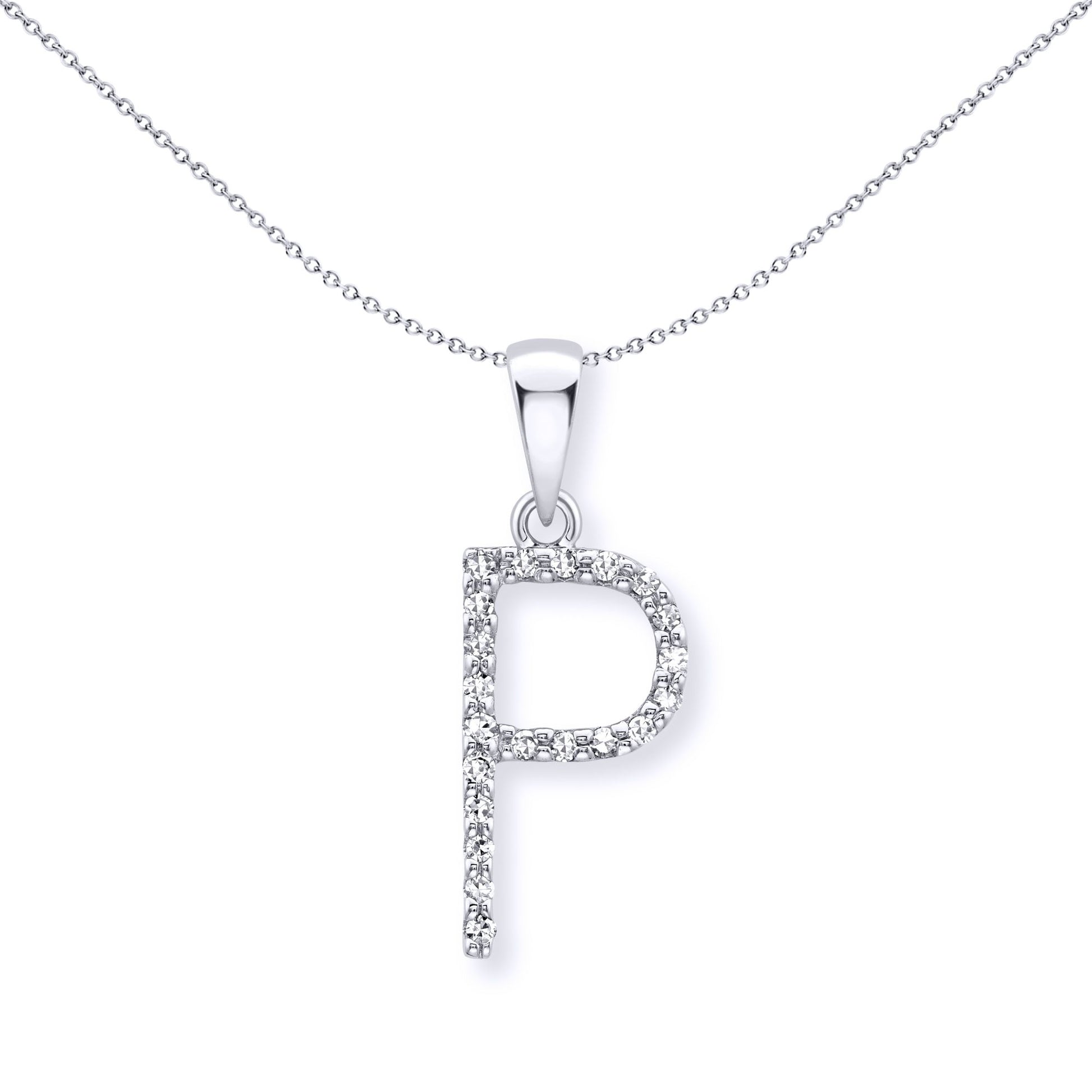 9ct White Gold  Diamond Initial Charm Pendant Letter P - INNR029-P