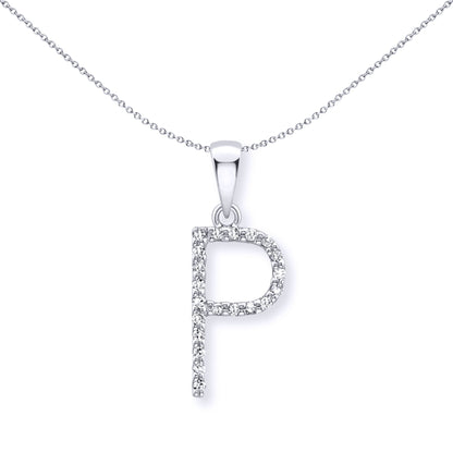 9ct White Gold  Diamond Initial Charm Pendant Letter P - INNR029-P