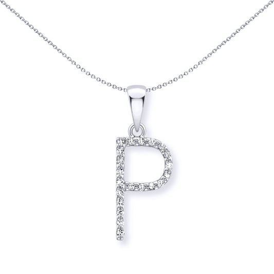 9ct White Gold  Diamond Initial Charm Pendant Letter P - INNR029-P