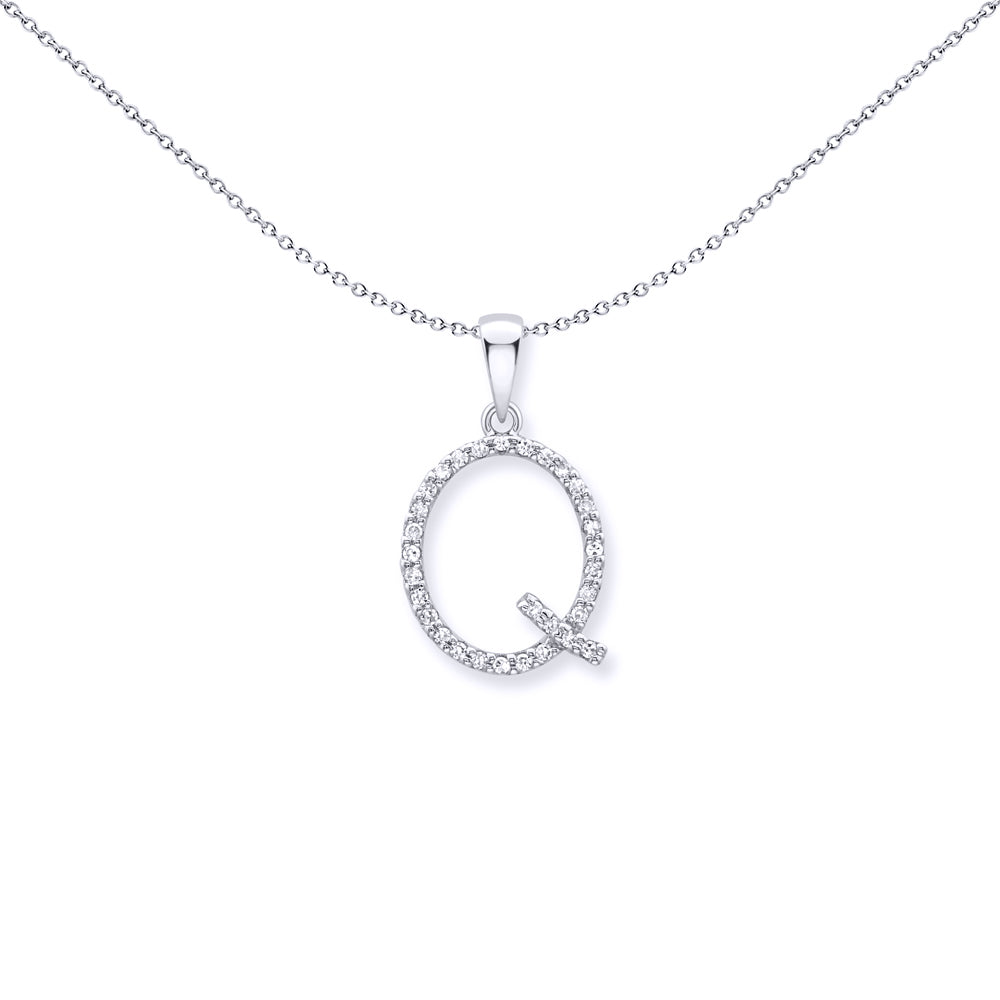 9ct White Gold  Diamond Initial Charm Pendant Letter Q - INNR029-Q