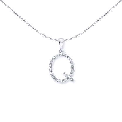 9ct White Gold  Diamond Initial Charm Pendant Letter Q - INNR029-Q