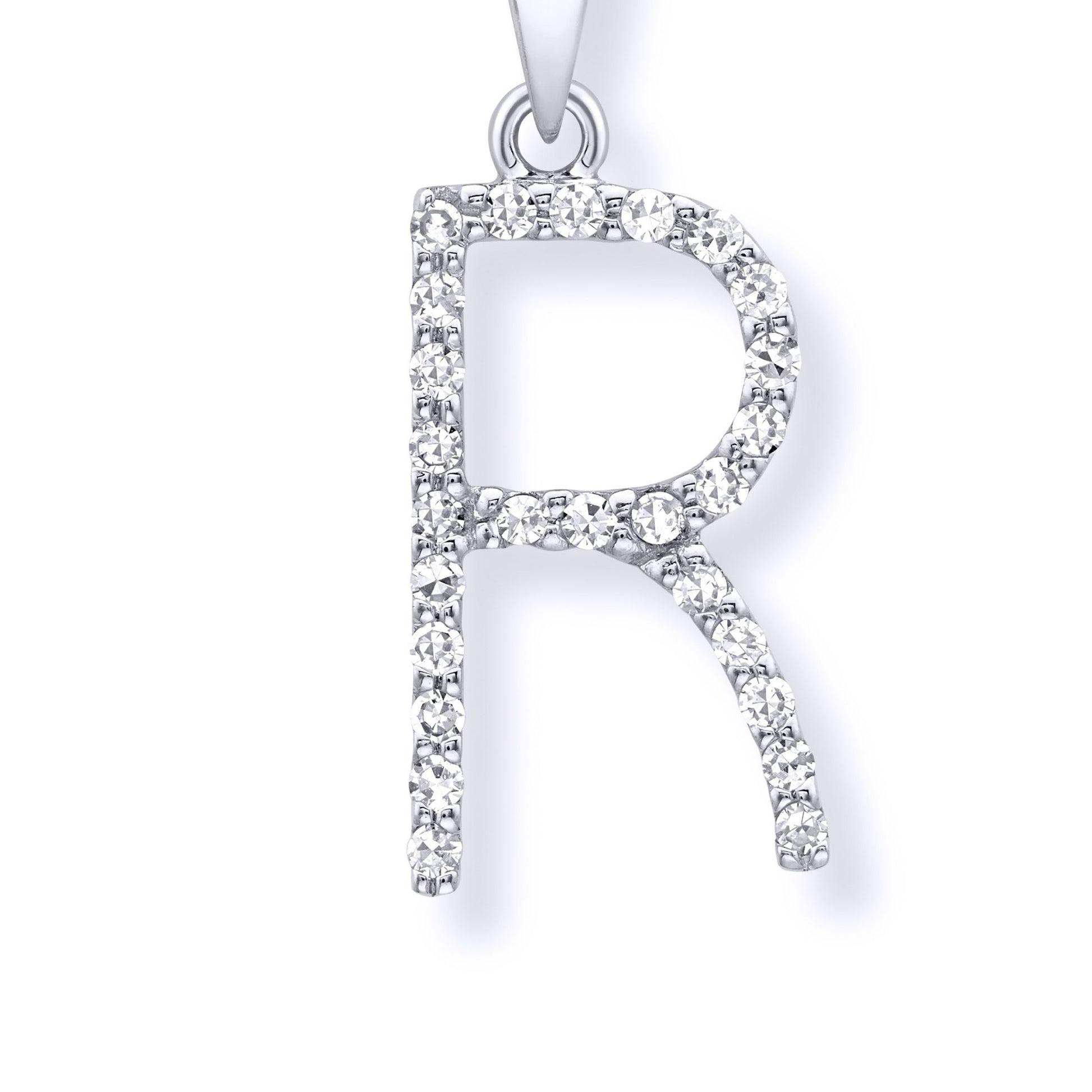 9ct White Gold  Diamond Initial Charm Pendant Letter R - INNR029-R