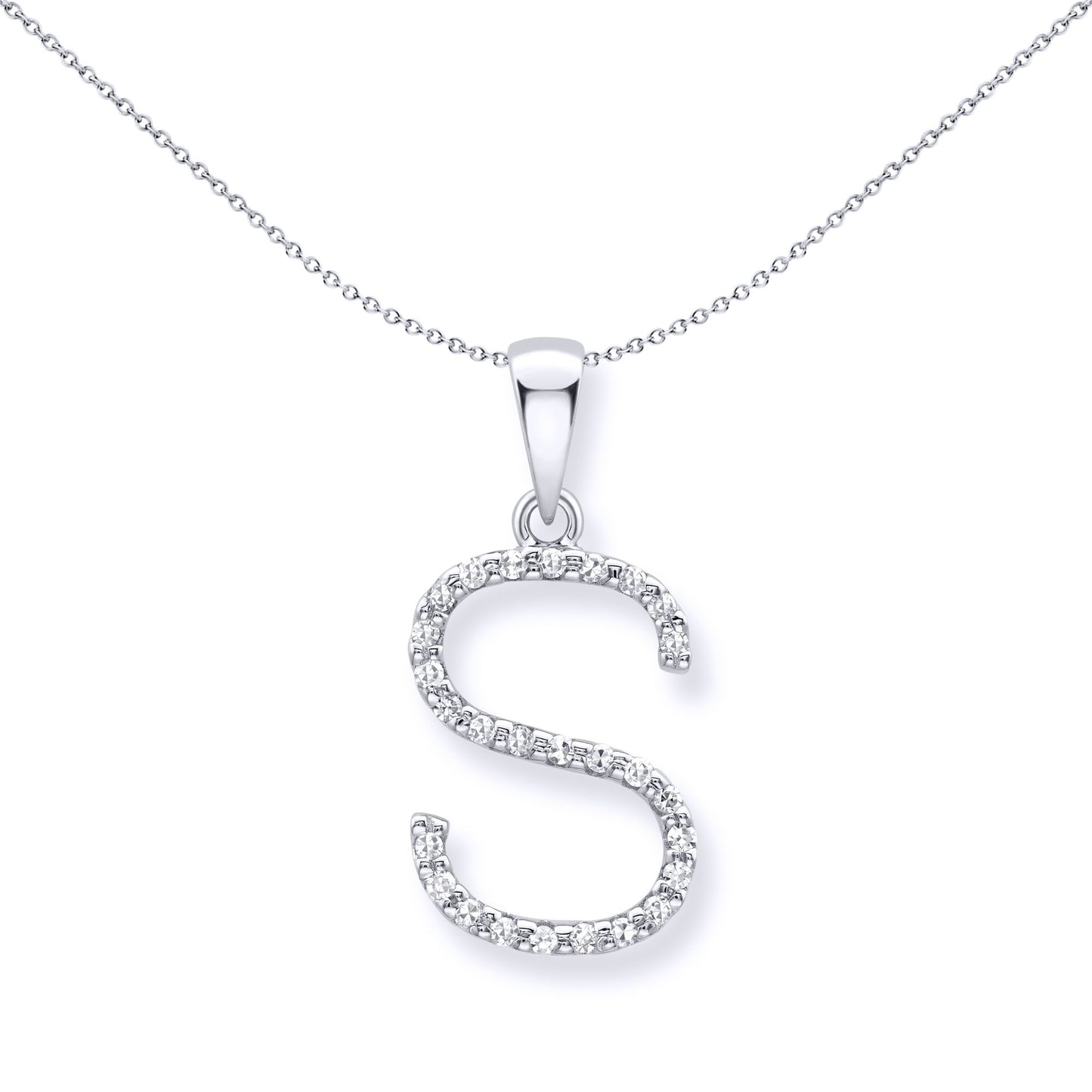 9ct White Gold  Diamond Initial Charm Pendant Letter S - INNR029-S