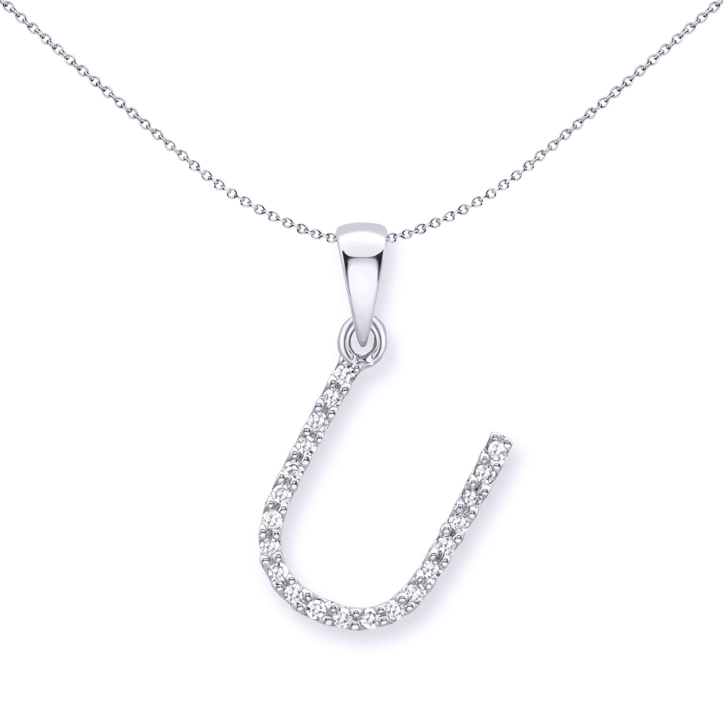 9ct White Gold  Diamond Initial Charm Pendant Letter U - INNR029-U