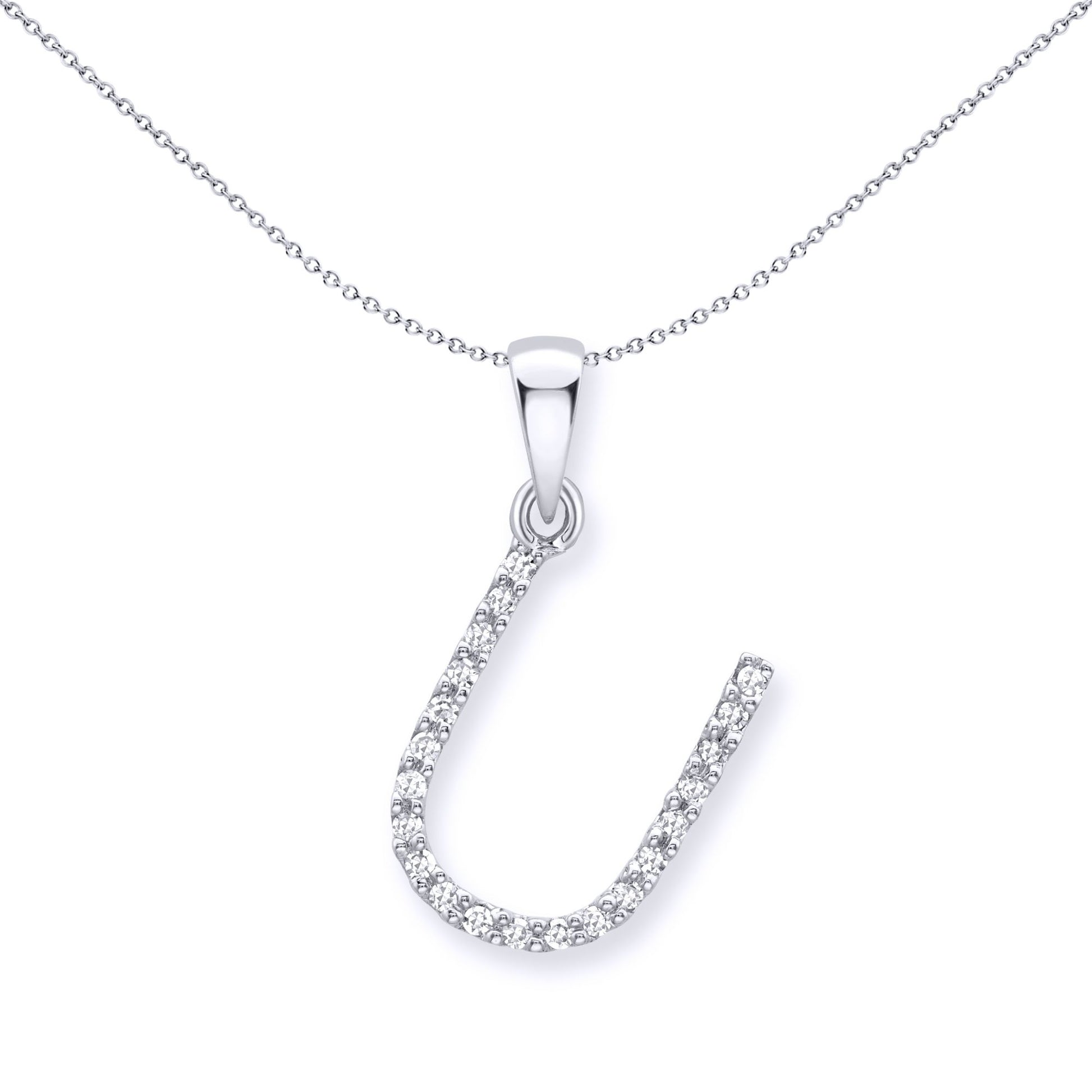 9ct White Gold  Diamond Initial Charm Pendant Letter U - INNR029-U