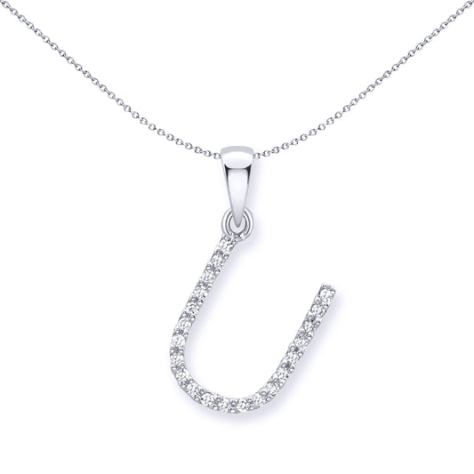 9ct White Gold  Diamond Initial Charm Pendant Letter U - INNR029-U