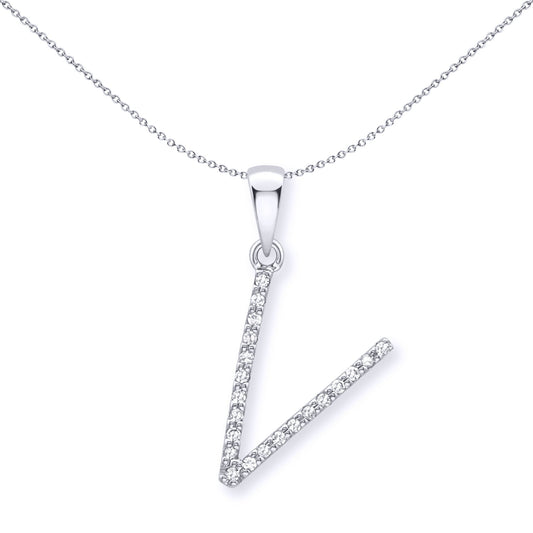 9ct White Gold  Diamond Initial Charm Pendant Letter V - INNR029-V