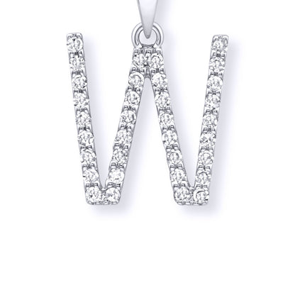 9ct White Gold  Diamond Initial Charm Pendant Letter W - INNR029-W