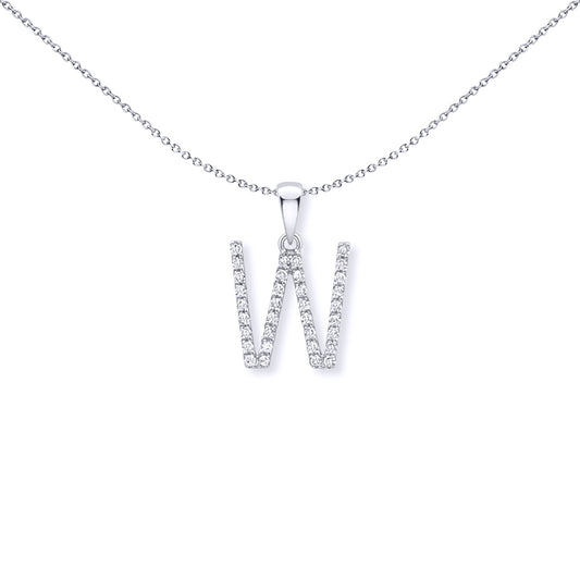 9ct White Gold  Diamond Initial Charm Pendant Letter W - INNR029-W
