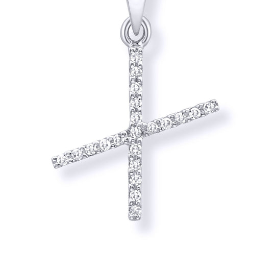 9ct White Gold  Diamond Initial Charm Pendant Letter X - INNR029-X