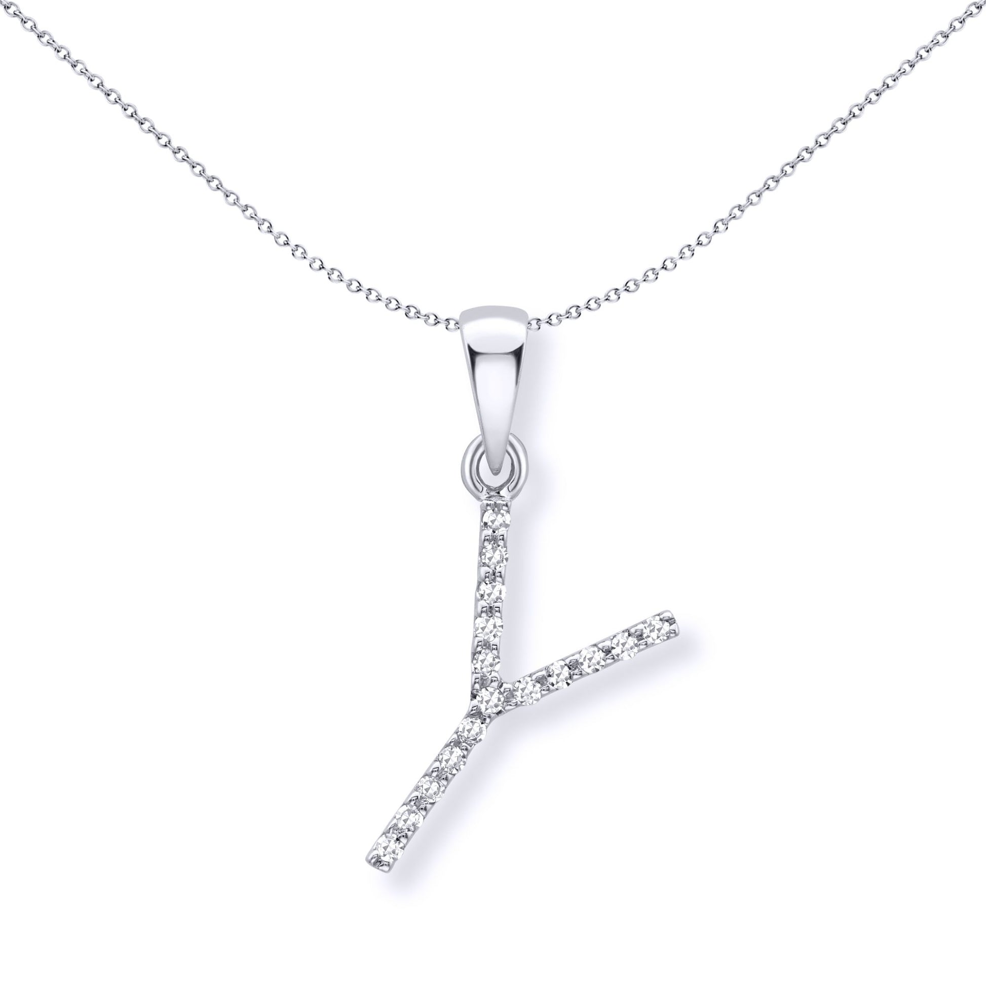 9ct White Gold  Diamond Initial Charm Pendant Letter Y - INNR029-Y