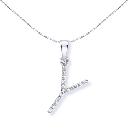 9ct White Gold  Diamond Initial Charm Pendant Letter Y - INNR029-Y