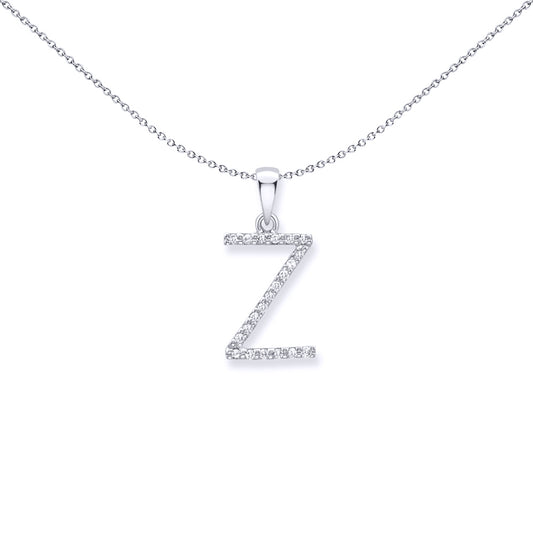 9ct White Gold  Diamond Initial Charm Pendant Letter Z - INNR029-Z