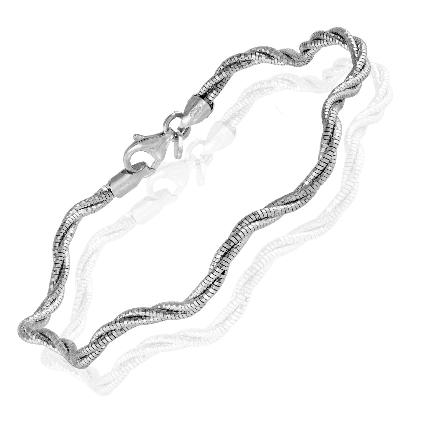 Silver  3 Strand Twisted Omega Disco Snake Bracelet 3mm 7.5'' - JACOBJB002