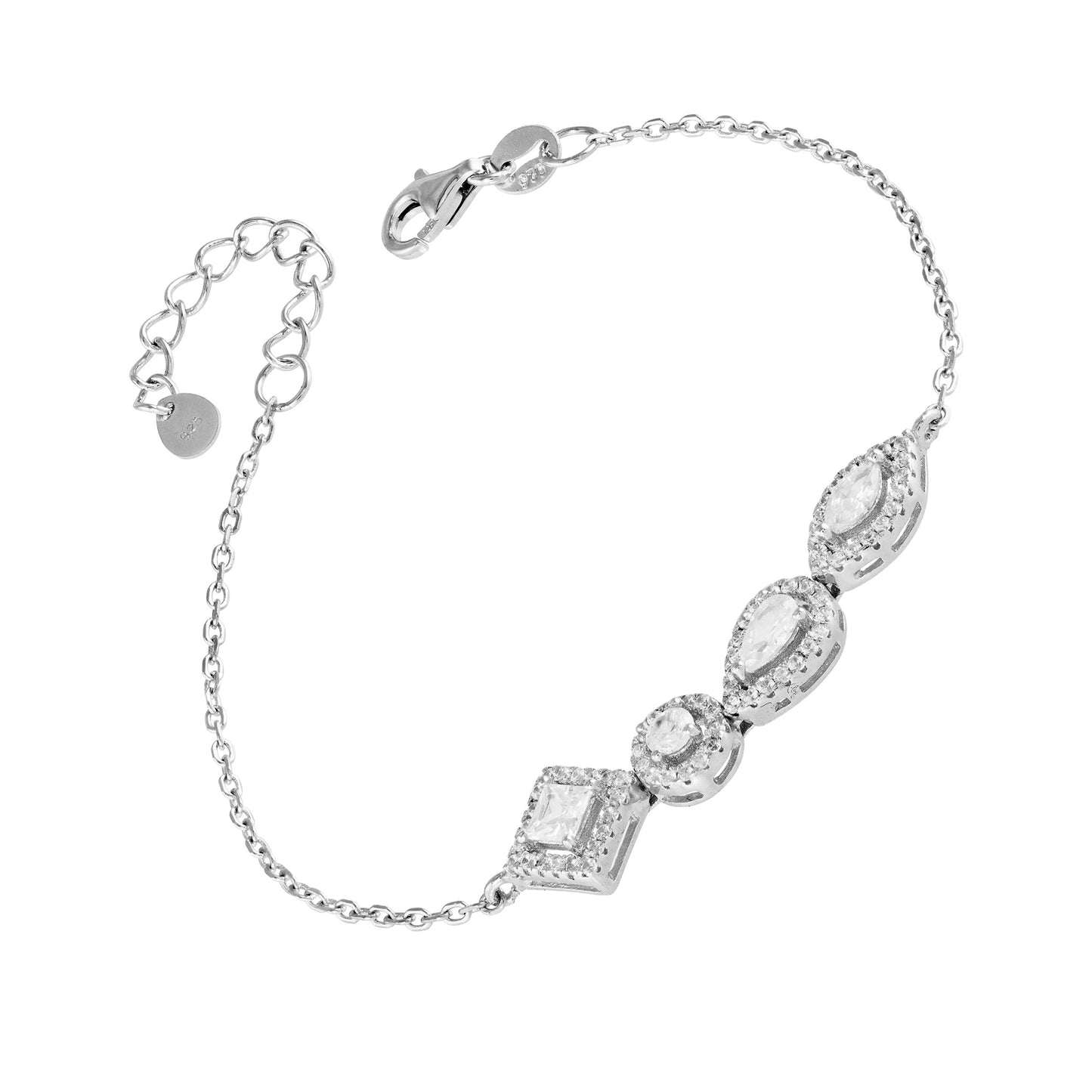 Silver  Princess Pear Marquise CZ Pave Halo Bead Bracelet 6 + 1" - JACOBJB003