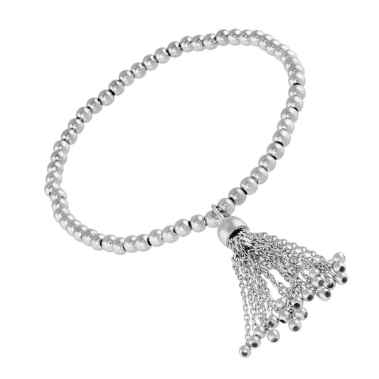 Sterling Silver  Tassle Beads Flexi Bracelet 3mm 6" - JACOBJB006