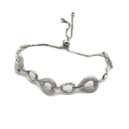 Silver  CZ Pear Avocado Link Slider Bracelet 8mm 11mm 5 - 8" - JACOBJB011