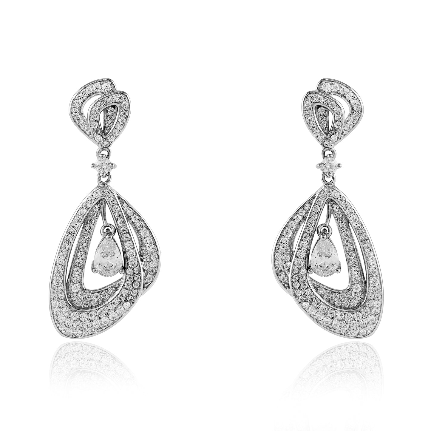 Sterling Silver  Pear CZ Triangular Swing Drop Earrings 38mm - JACOBJE002