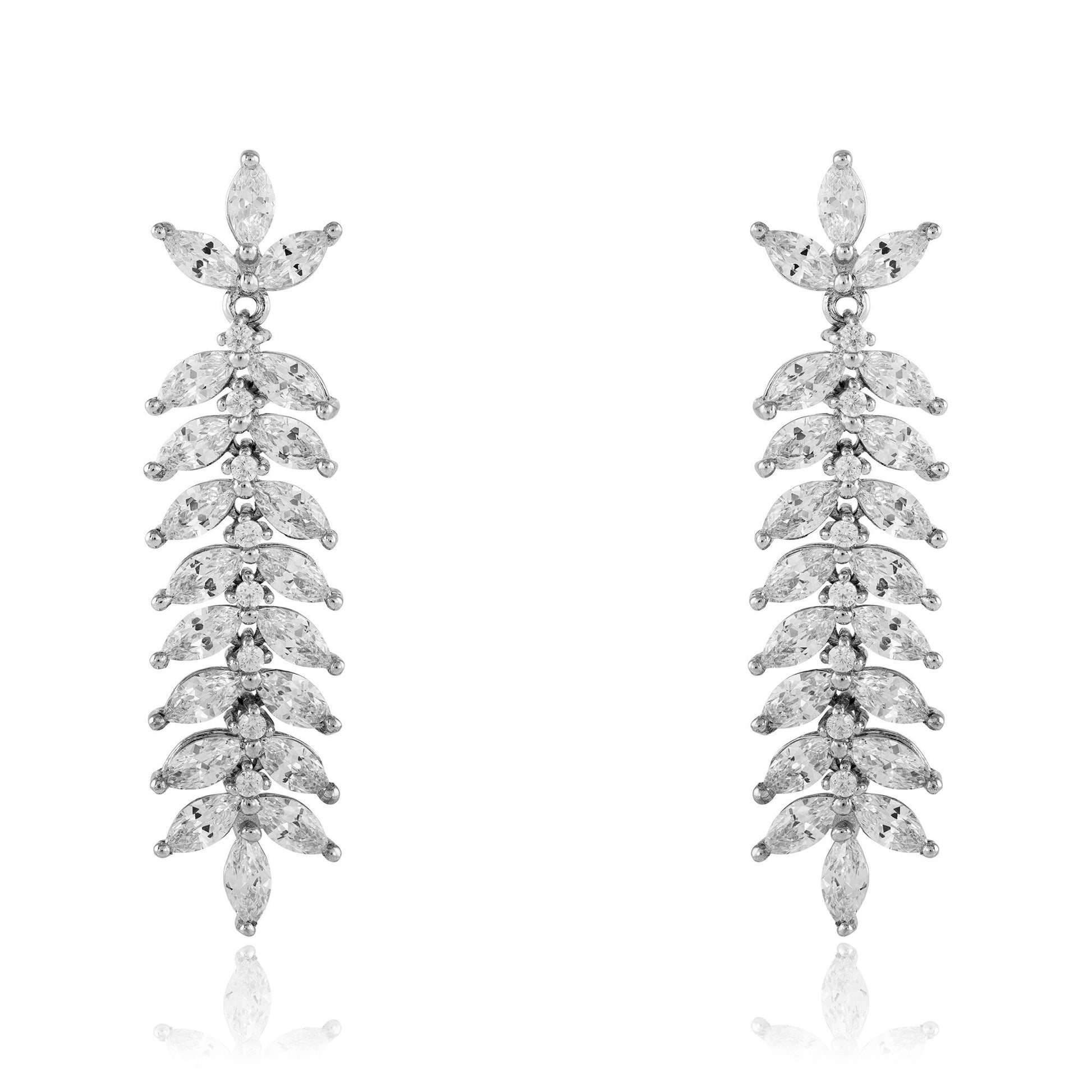 Sterling Silver  Marquise CZ Olive Branch Drop Earrings 10mm 43mm - JACOBJE006