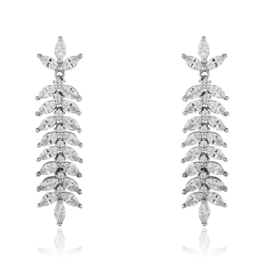 Sterling Silver  Marquise CZ Olive Branch Drop Earrings 10mm 43mm - JACOBJE006