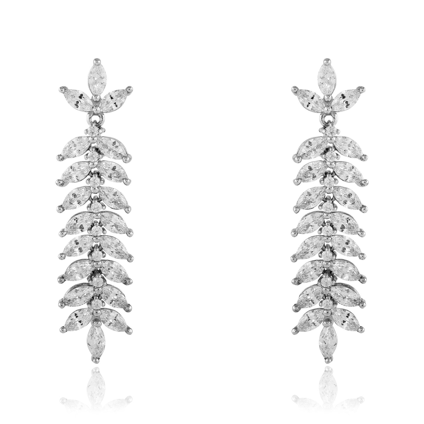 Sterling Silver  Marquise CZ Olive Branch Drop Earrings 10mm 43mm - JACOBJE006