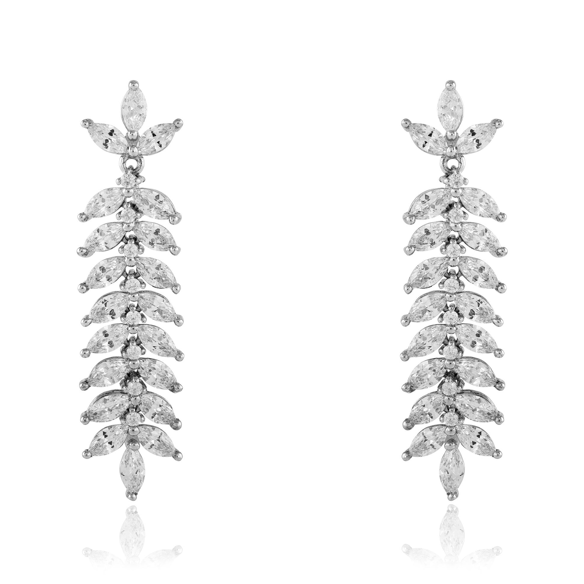 Sterling Silver  Marquise CZ Olive Branch Drop Earrings 10mm 43mm - JACOBJE006