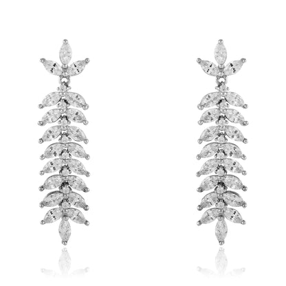 Sterling Silver  Marquise CZ Olive Branch Drop Earrings 10mm 43mm - JACOBJE006