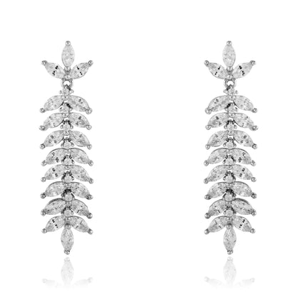 Sterling Silver  Marquise CZ Olive Branch Drop Earrings 10mm 43mm - JACOBJE006