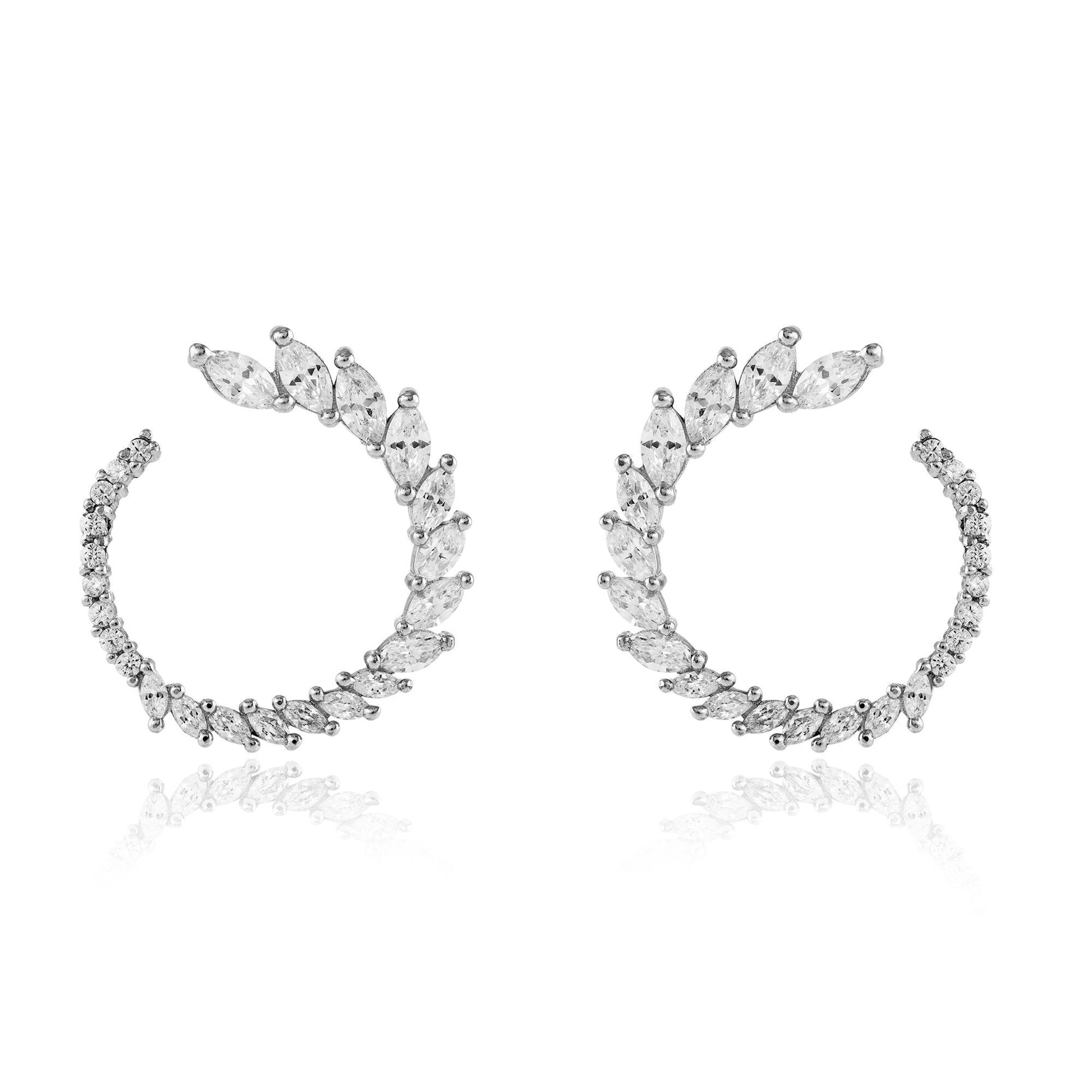 Silver  Marquise CZ Graduated Ring of Fire Hoop Earrings 22mm - JACOBJE007