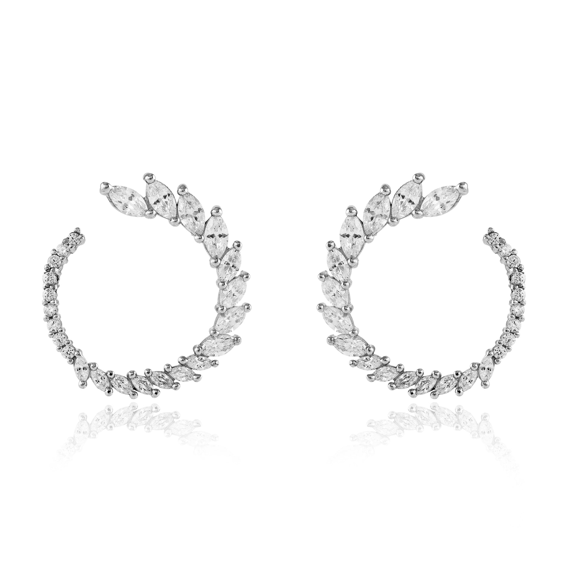 Silver  Marquise CZ Graduated Ring of Fire Hoop Earrings 22mm - JACOBJE007