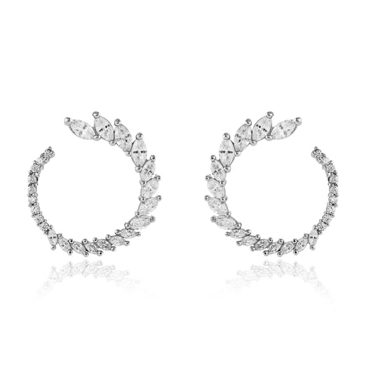 Silver  Marquise CZ Graduated Ring of Fire Hoop Earrings 22mm - JACOBJE007