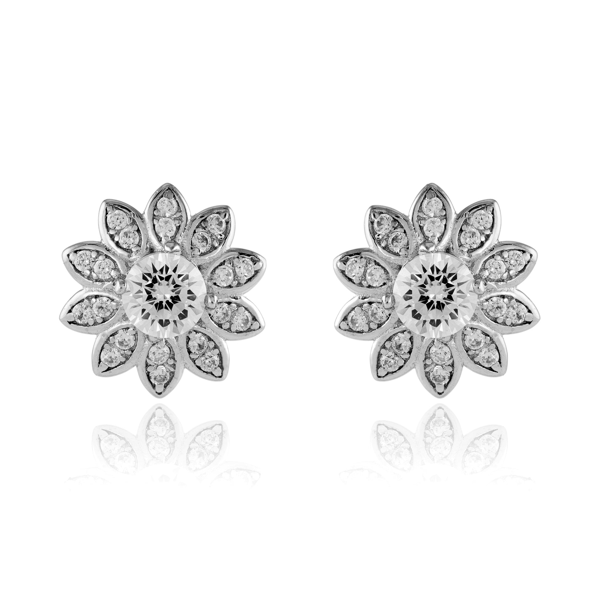 Sterling Silver  CZ Dahlia Flower Stud Earrings - JACOBJE009