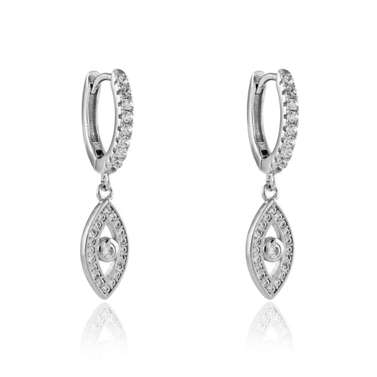 Sterling Silver  CZ Anti Evil Eye Huggie Drop Earrings 25mm - JACOBJE011