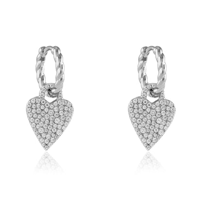 Sterling Silver  CZ Love Heart Huggie Drop Earrings 25mm - JACOBJE012