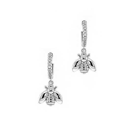 Sterling Silver  CZ Honey Bumble Bee Huggie Drop Earrings 25mm - JACOBJE013