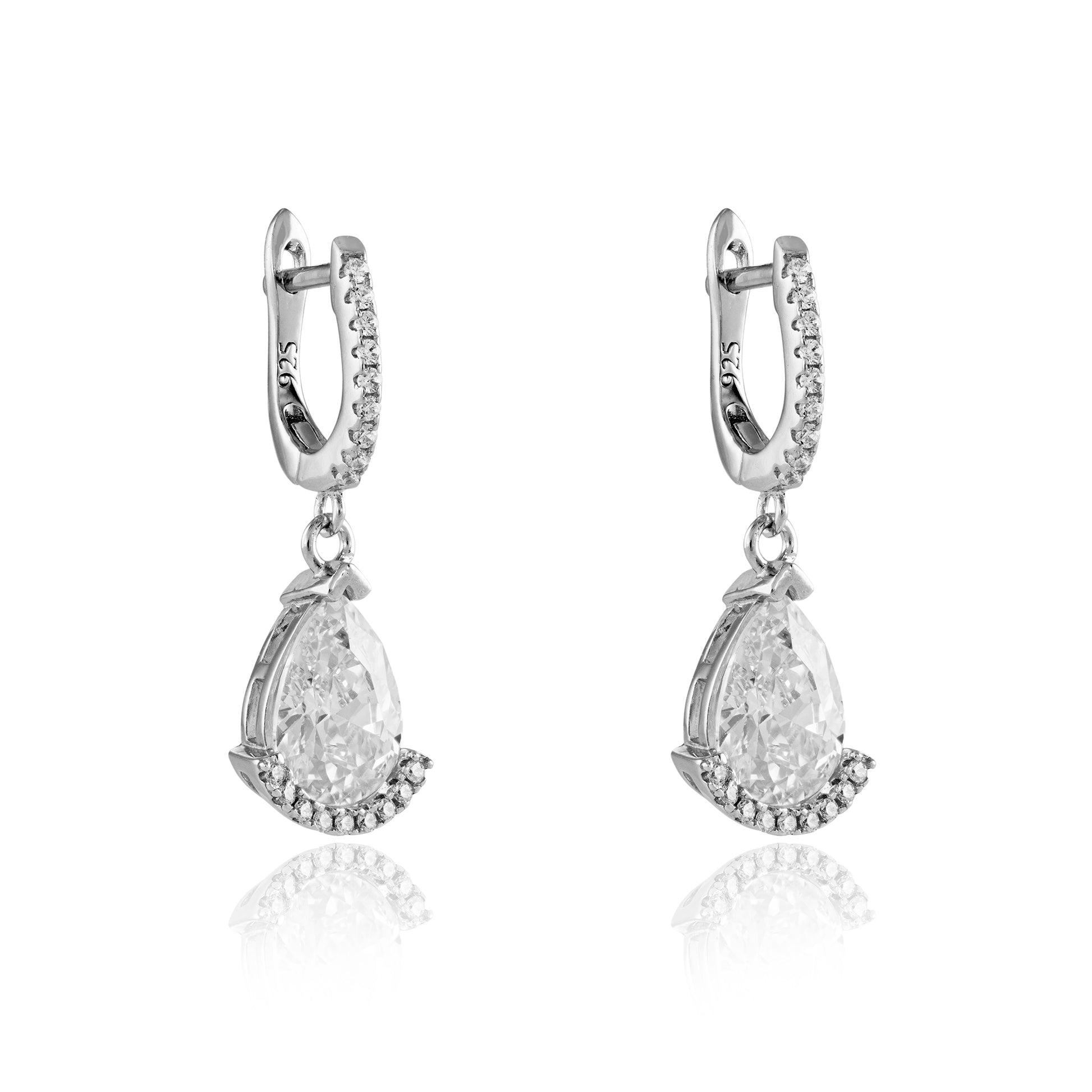 Sterling Silver  Pear CZ Tears  of Joy Drop Earrings 28mm - JACOBJE015