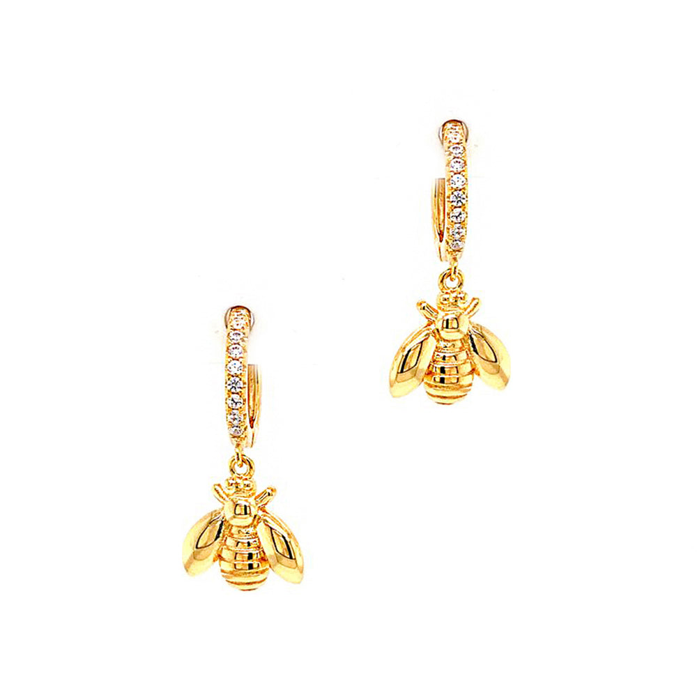 Gold Silver  CZ Honey Bumble Bee Huggie Drop Earrings 25mm - JACOBJE016