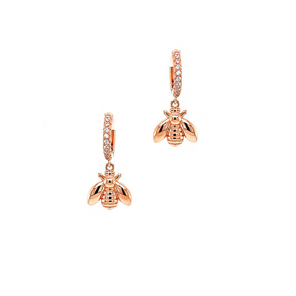 Rose Silver  CZ Honey Bumble Bee Huggie Drop Earrings 25mm - JACOBJE017