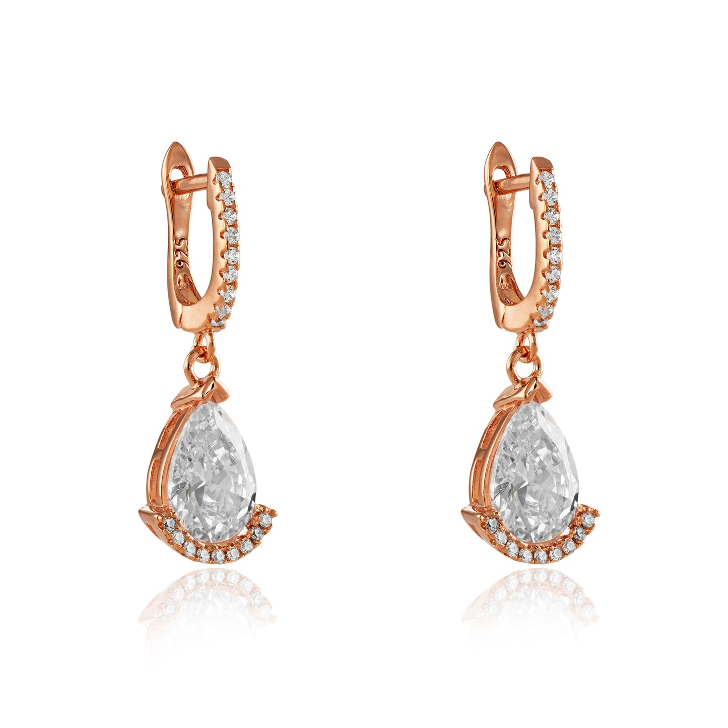 Rose Silver  Pear CZ Tears  of Joy Drop Earrings 28mm - JACOBJE018