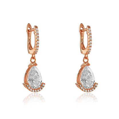 Rose Silver  Pear CZ Tears  of Joy Drop Earrings 28mm - JACOBJE018