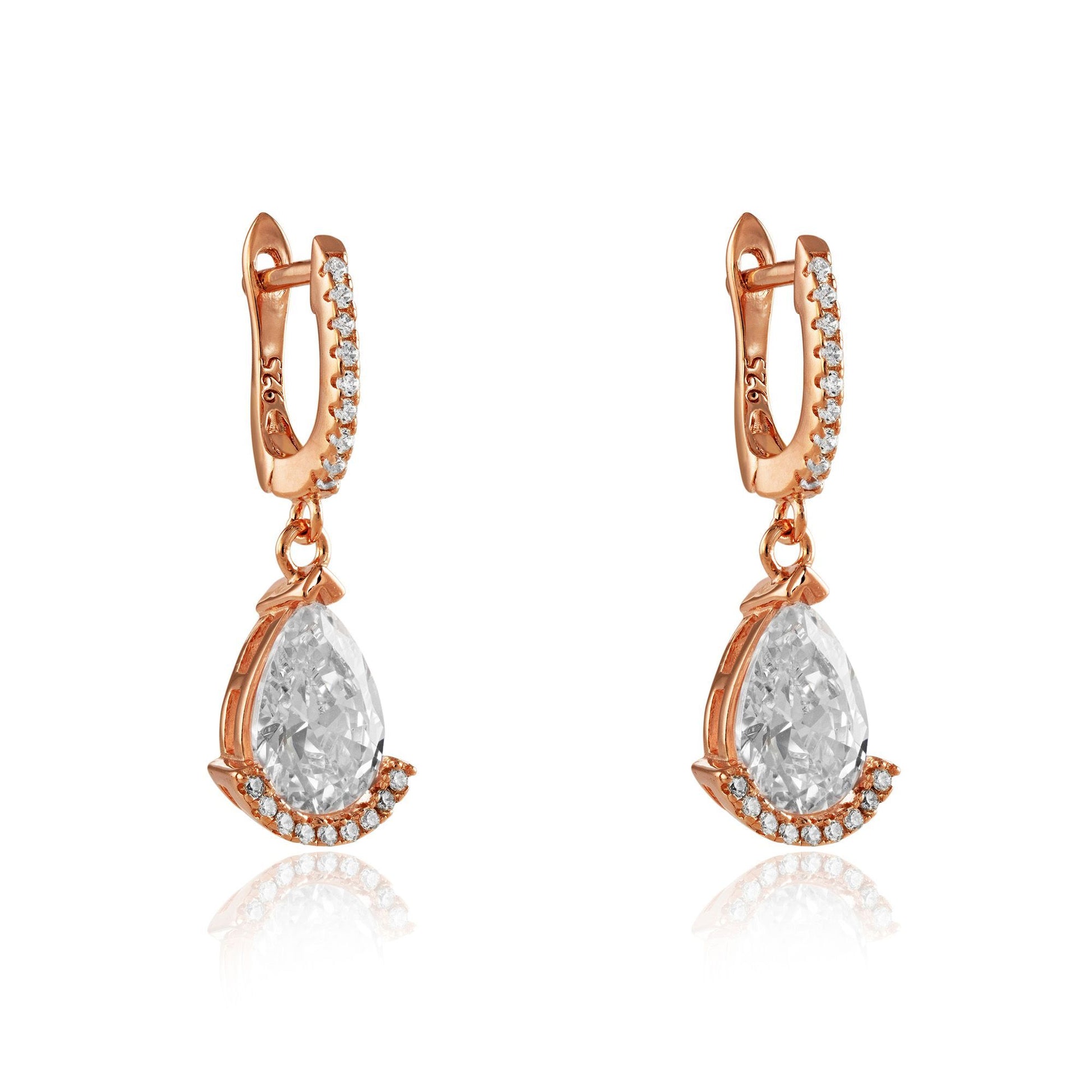 Rose Silver  Pear CZ Tears of Joy Drop Earrings 28mm - JACOBJE018