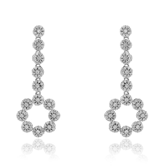 Sterling Silver  CZ Daisy Hoop Cluster Drop Earrings 38mm  x 14mm - JACOBJE019